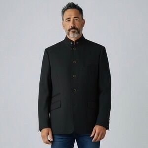 Corneliani ID Blazer Mens 44R Black Wool Cashmere Stand Collar Nehru Jacket